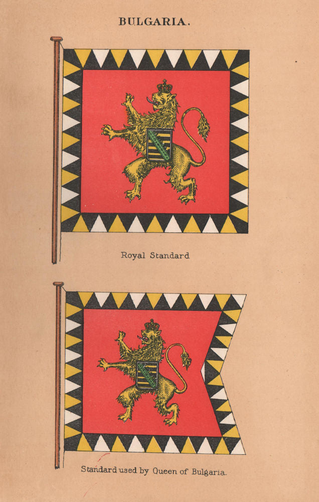 BULGARIA FLAGS. Royal Standard. Standard used by Queen of Bulgaria 1916 print